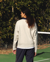 View of model wearing Light Heather Racquet Club Collared Sweatshirt, Relaxed Fit.