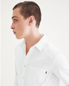 View of model wearing Light White Rigid Original Button-Up, Slim Fit.