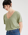 View of model wearing Lint Deep V-Neck Tee, Relaxed Fit.