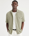 Front view of model wearing Lint Knit Button Up, Regular Fit.