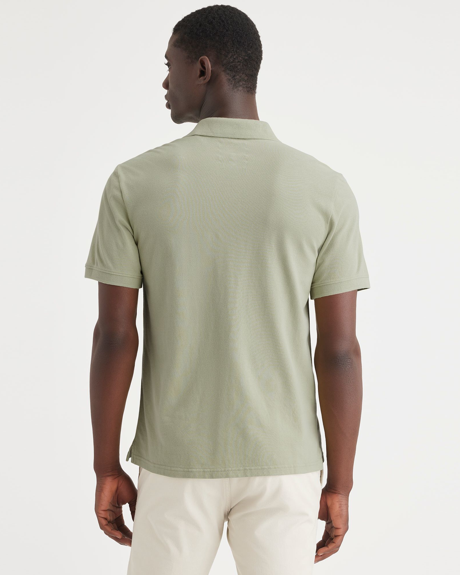 Back view of model wearing Lint Rib Collar Polo, Slim Fit.
