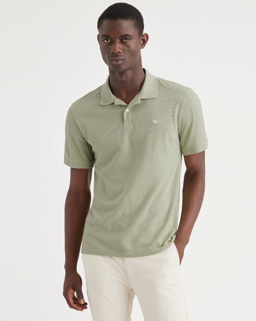 Front view of model wearing Lint Rib Collar Polo, Slim Fit.