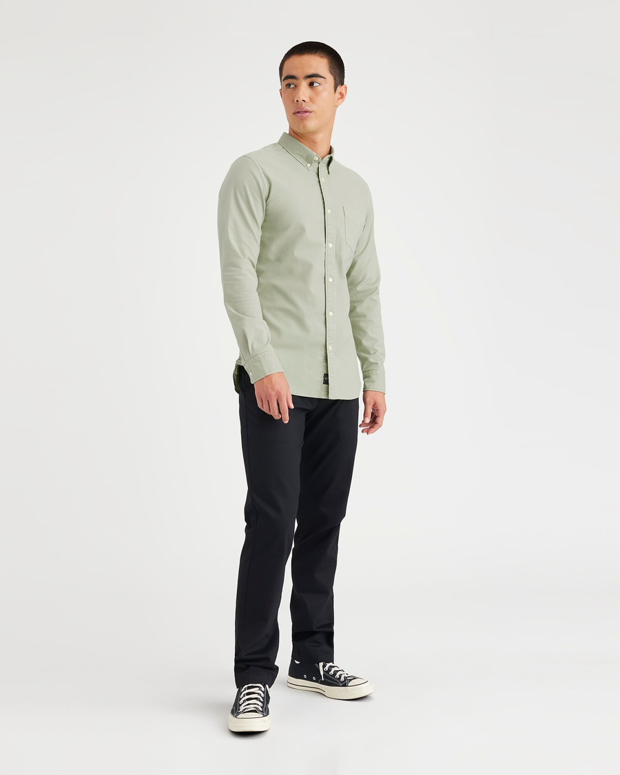 View of model wearing Lint Stretch Oxford Shirt, Slim Fit.