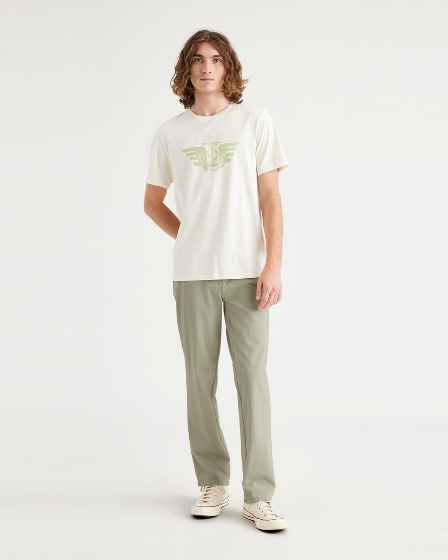 Front view of model wearing Lint Ultimate Chinos, Straight Fit.