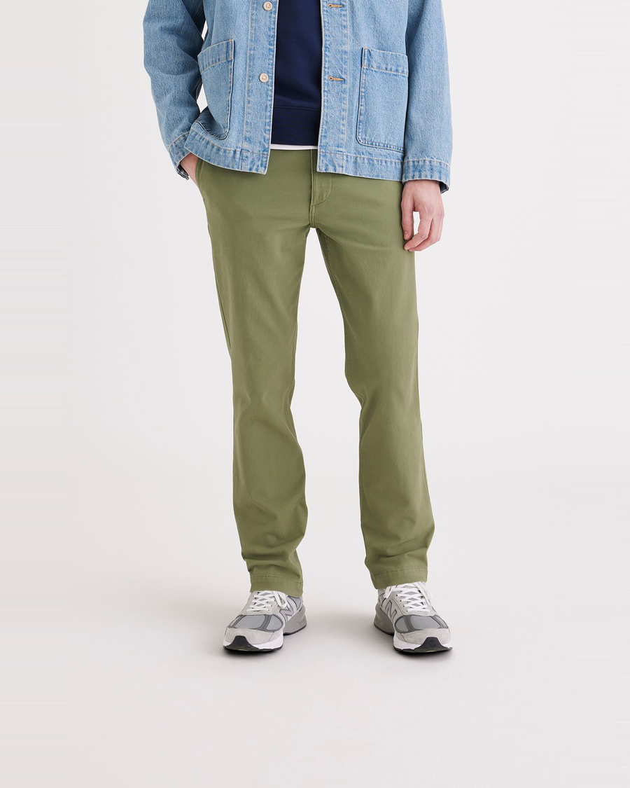 Front view of model wearing Loden Green Alpha Chino, Slim Fit.