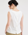 Back view of model wearing Lucent White Button Back Tank, Slim Fit.