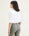 Back view of model wearing Lucent White Button-Up, Regular Fit.