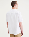 Back view of model wearing Lucent White Camp Collar Shirt, Regular Fit.
