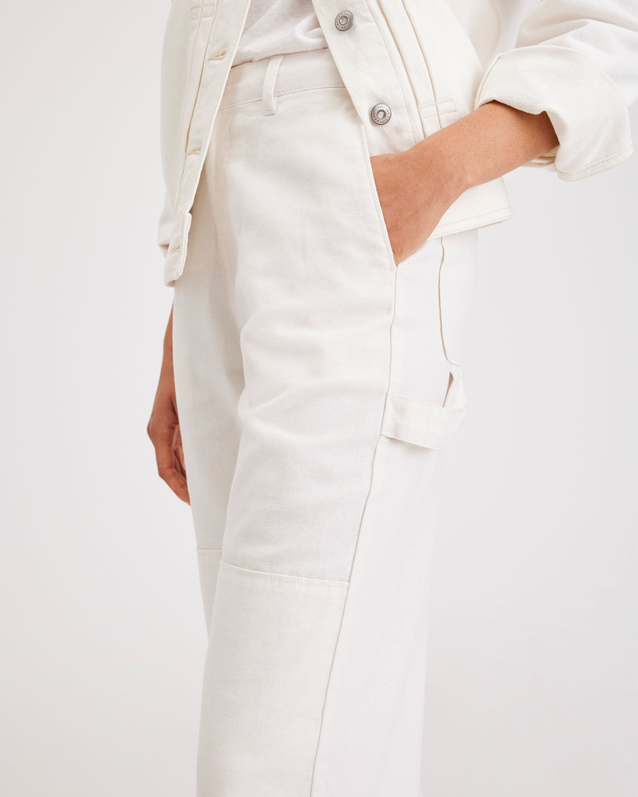 View of model wearing Lucent White Carpenter Pant, Straight Fit.
