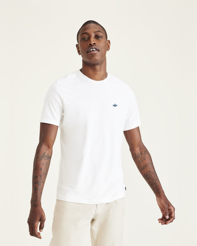 View of model wearing Lucent White Crewneck Tee, Slim Fit.