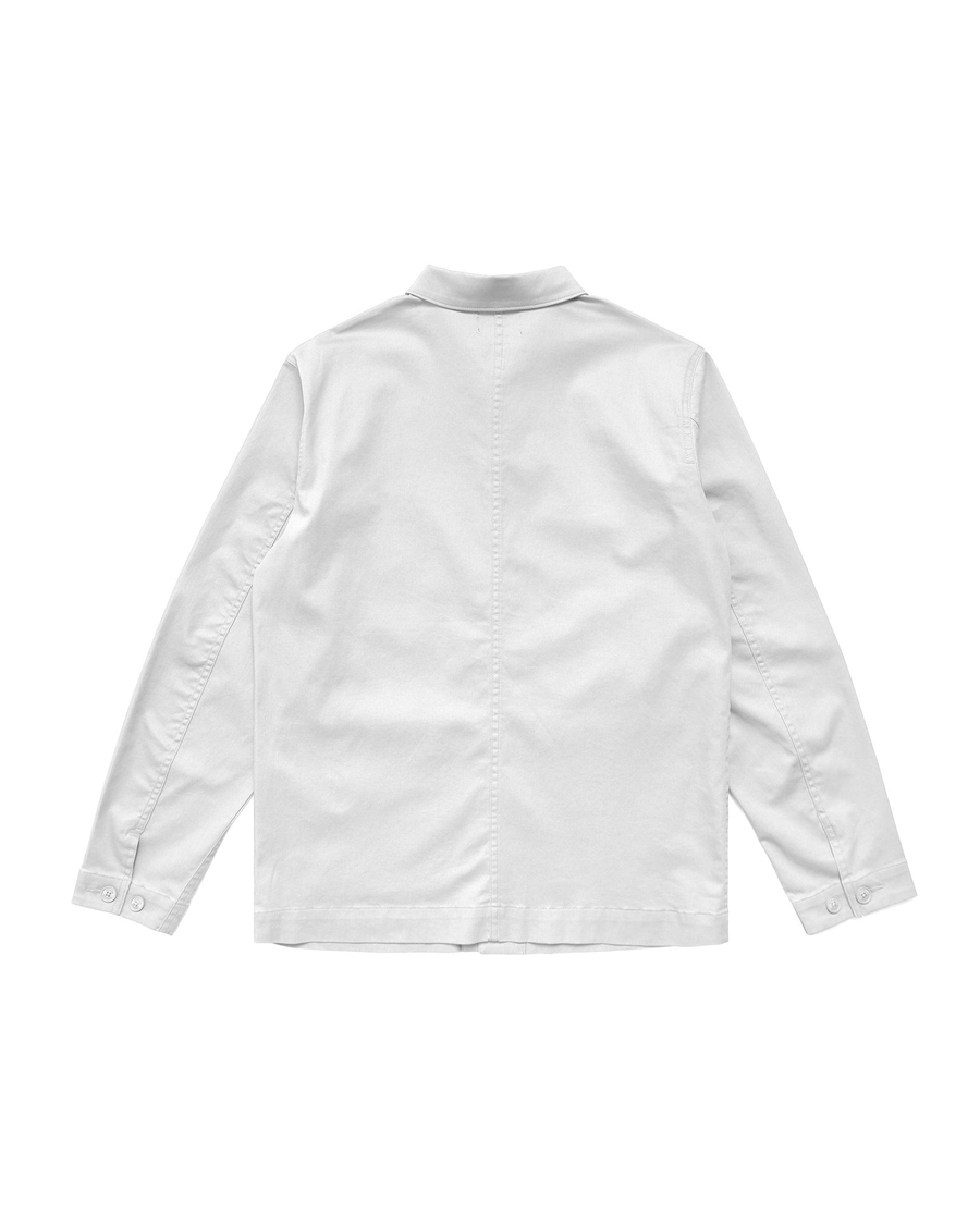 Back view of model wearing Lucent White Dockers® x Malbon Chore Coat, Regular Fit.