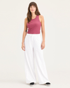 Front view of model wearing Lucent White Drawstring Pant, Regular Fit.