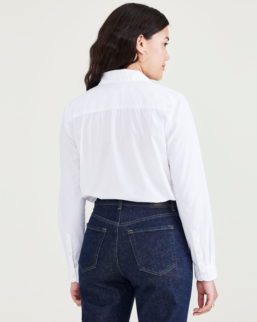 Back view of model wearing Lucent White Favorite Button-Up Shirt, Regular Fit.