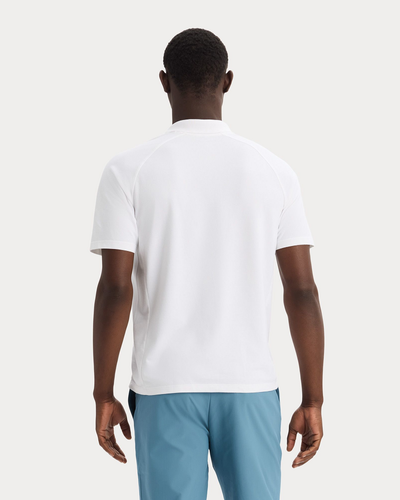 Back view of model wearing Lucent White Go Polo, Regular Fit.