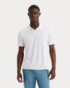 Front view of model wearing Lucent White Go Polo, Regular Fit.