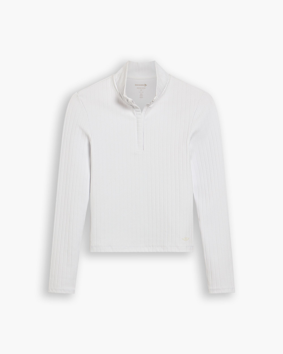 View of model wearing Lucent White Go Quarter-Zip Pullover, Slim Fit.