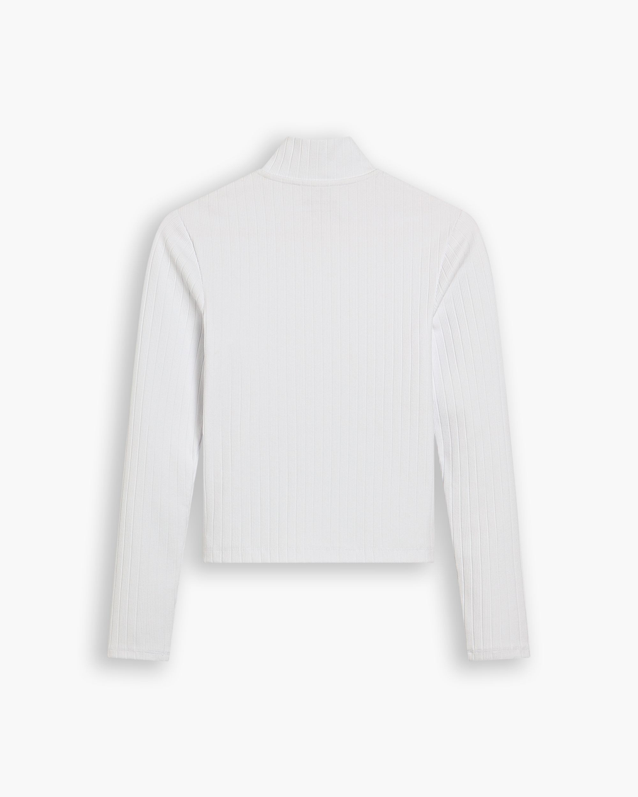 View of model wearing Lucent White Go Quarter-Zip Pullover, Slim Fit.