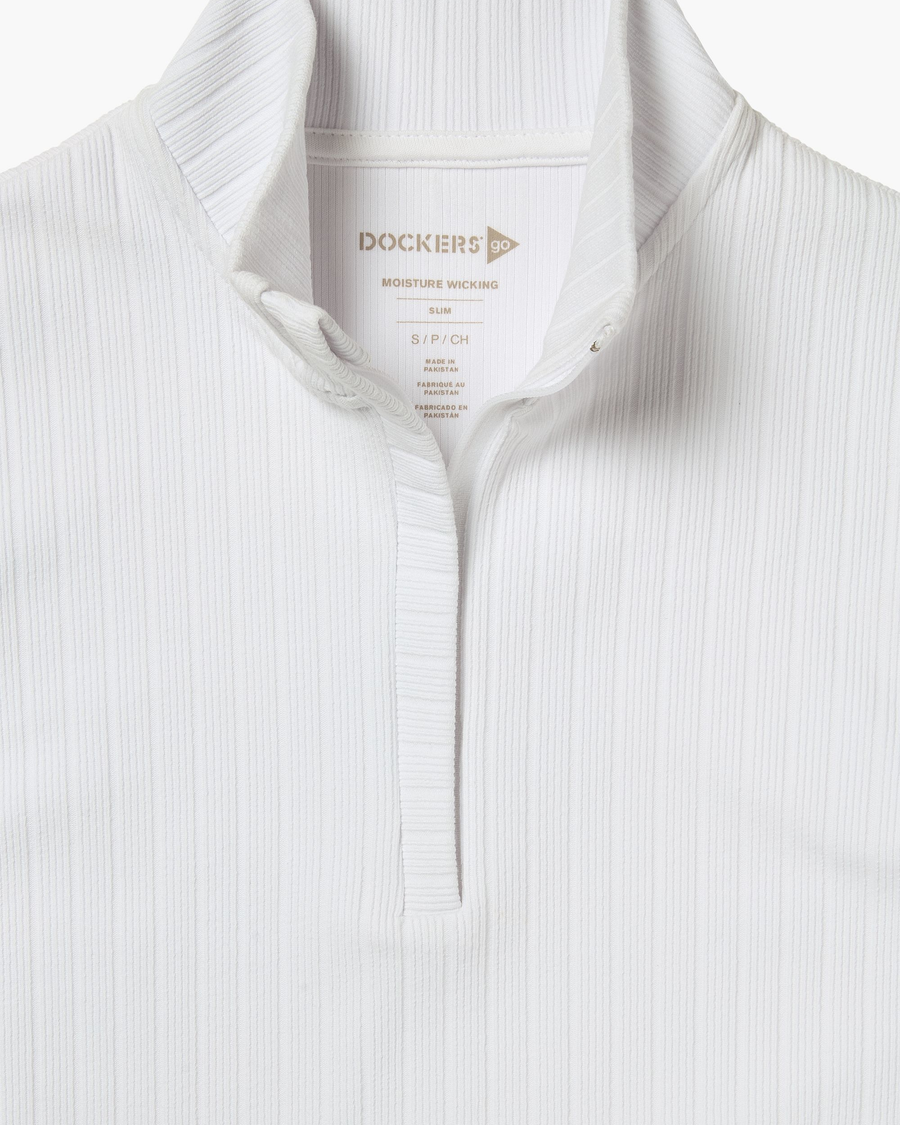 View of model wearing Lucent White Go Quarter-Zip Pullover, Slim Fit.