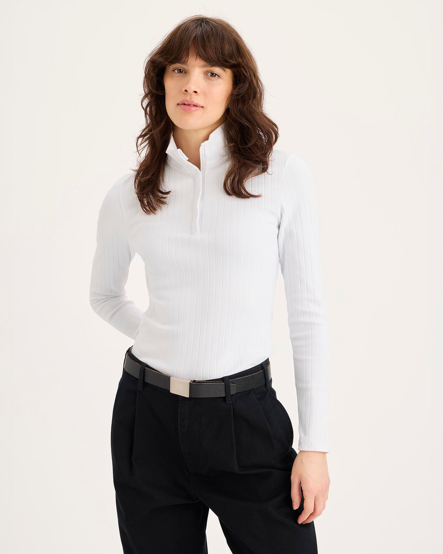 Front view of model wearing Lucent White Go Quarter-Zip Pullover, Slim Fit.