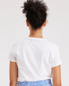 Back view of model wearing Lucent White Graphic Tee Shirt, Slim Fit.