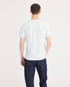 Back view of model wearing Lucent White Graphic Tee, Slim Fit.