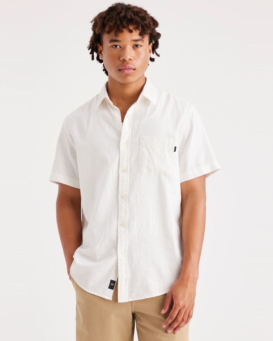 Front view of model wearing Lucent White Original Button Up, Regular Fit.