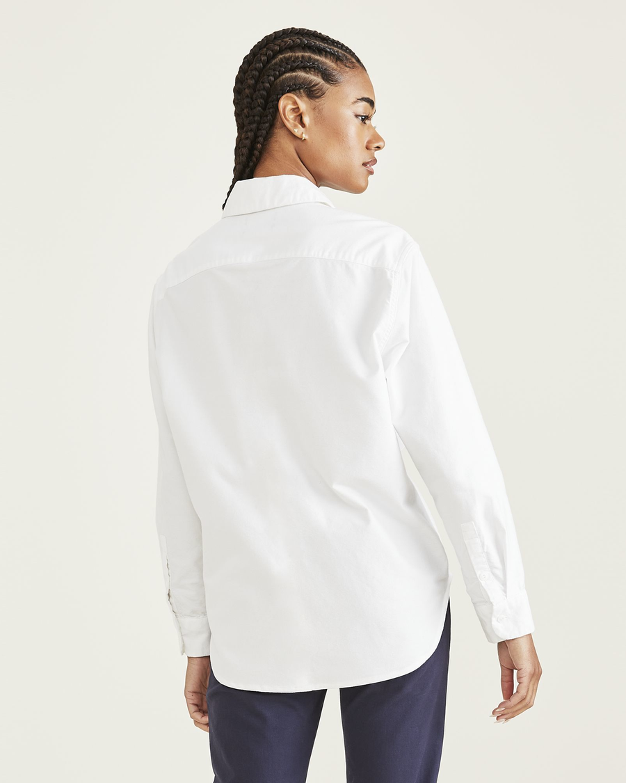Back view of model wearing Lucent White Original Button-Up Shirt, Relaxed Fit.