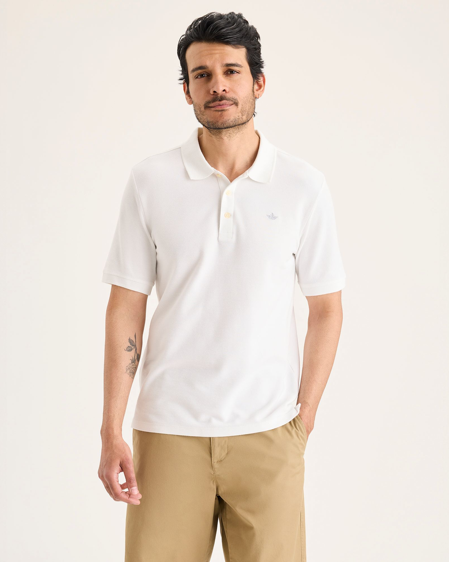 Front view of model wearing Lucent White Original Polo, Slim Fit.