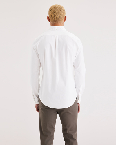 Back view of model wearing Lucent White Oxford Shirt, Slim Fit.