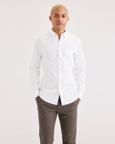 Front view of model wearing Lucent White Oxford Shirt, Slim Fit.