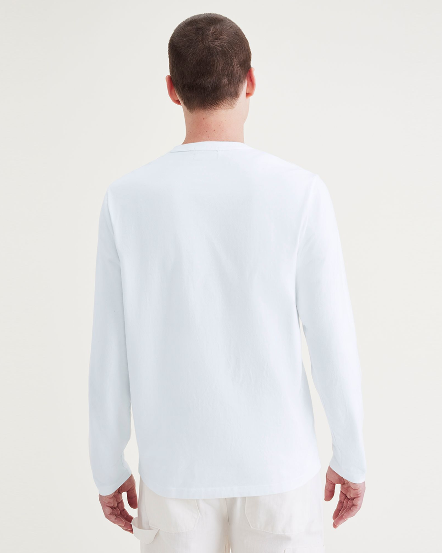 Back view of model wearing Lucent White Pocket Tee Shirt, Regular Fit.