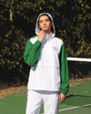 View of model wearing Lucent White Racquet Club Collared Anorak, Regular Fit.