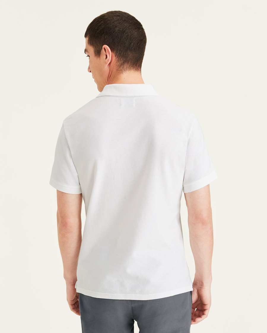 Back view of model wearing Lucent White Rib Collar Polo (Big and Tall).