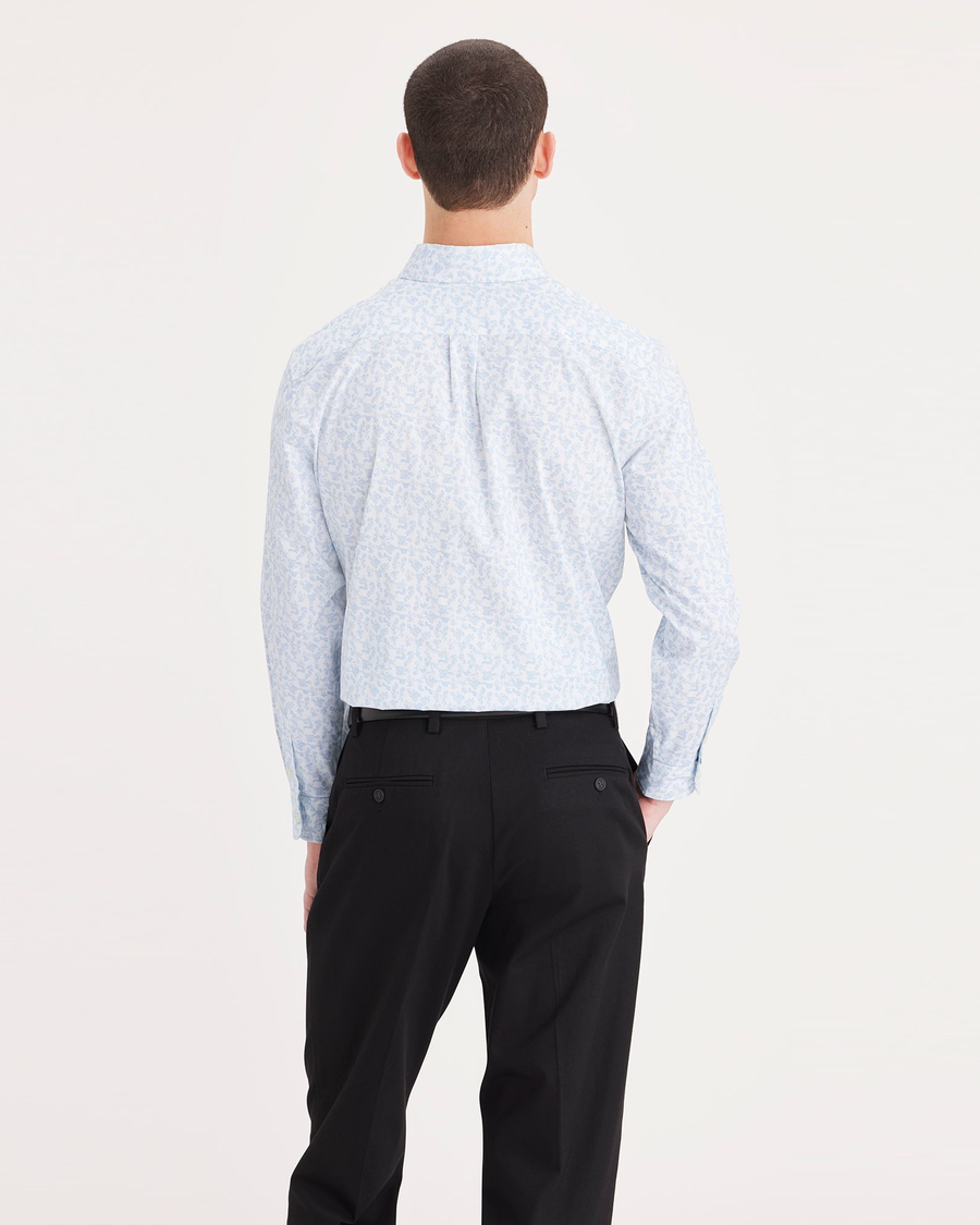 Back view of model wearing Lucent White Signature Comfort Flex Shirt, Classic Fit.