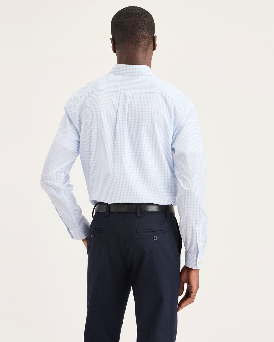 Back view of model wearing Lucent White Signature Stain Defender Shirt, Classic Fit.