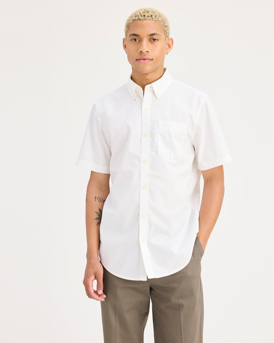 Front view of model wearing Lucent White Signature Stain Defender Shirt, Classic Fit.