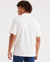 Back view of model wearing Lucent White Slub Pocket Polo, Regular Fit.