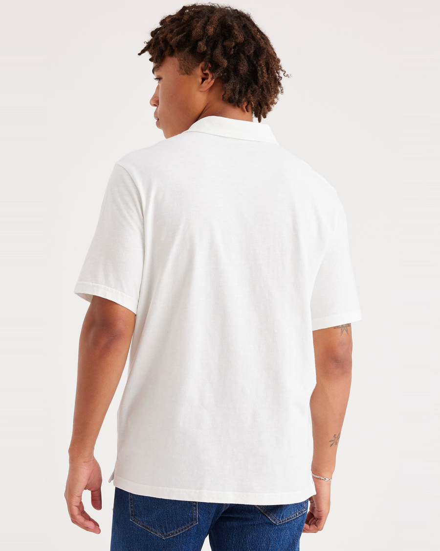 Back view of model wearing Lucent White Slub Pocket Polo, Regular Fit.