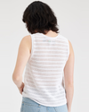Back view of model wearing Lucent White Sweater Tank, Regular Fit.