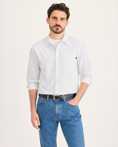 View of model wearing Lucent White Ultimate Shirt, Regular Fit.