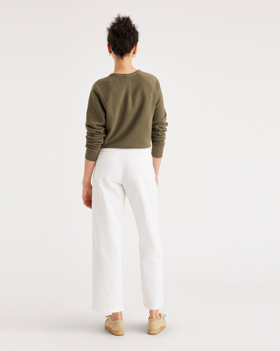 Back view of model wearing Lucent White Weekend Chinos, Straight Fit.