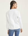 Back view of model wearing Lucent White Woven V-Neck Shirt, Regular Fit.