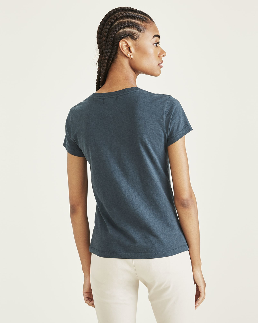 Back view of model wearing Magical Forest V-Neck Tee Shirt, Slim Fit.