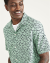View of model wearing Malachite Green Camp Collar Shirt, Regular Fit.