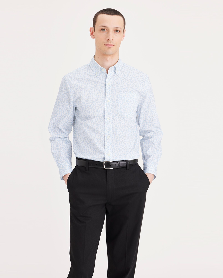 Front view of model wearing Meadow Signature Comfort Flex Shirt, Classic Fit.