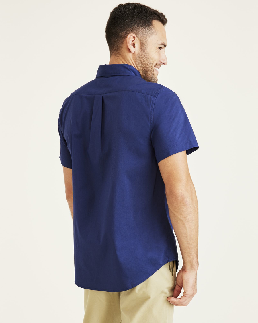 Back view of model wearing Medieval Blue Signature Comfort Flex Shirt ...