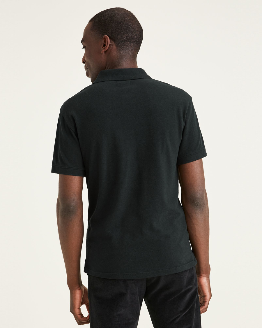 Back view of model wearing Mineral Black Rib Collar Polo (Big and Tall).