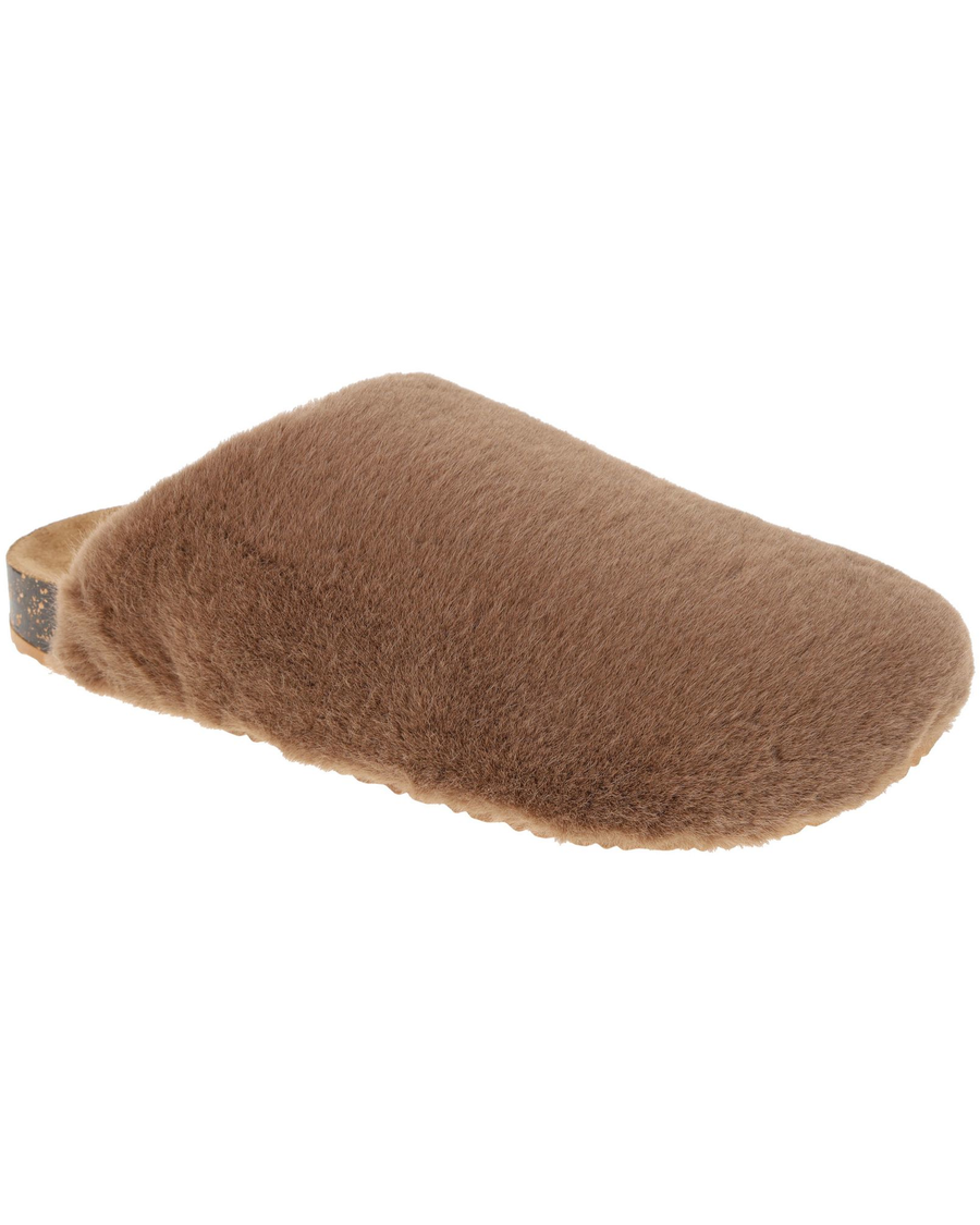 Front view of  Mink Brown Luxe Faux Fur Slip-on Clog.