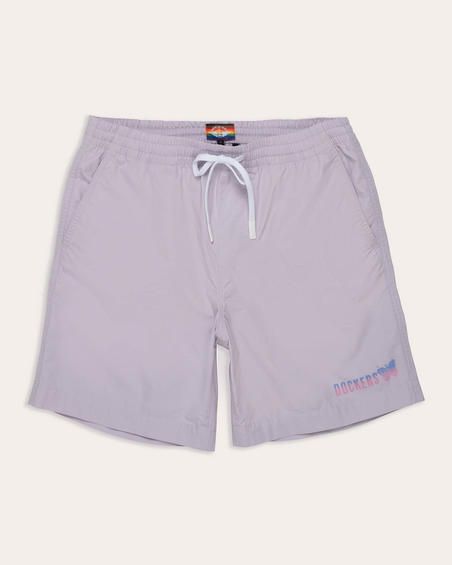 Front view of model wearing Misty Lilac Pride 7.5" Short.