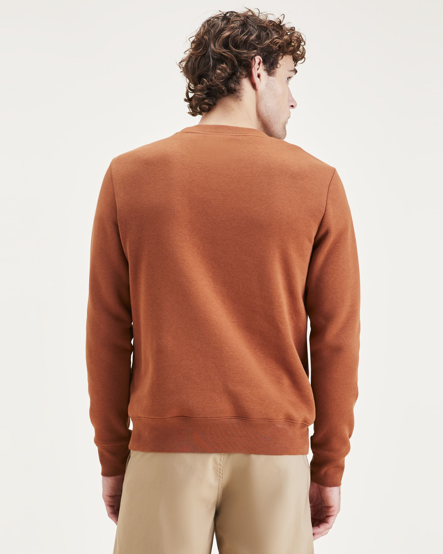 Back view of model wearing Mocha Bisque Crewneck Sweatshirt, Regular Fit.